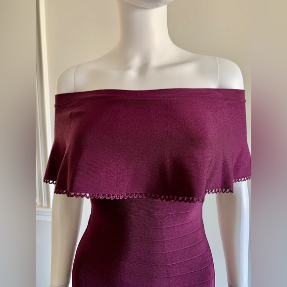 NWOT Marciano Meldon Off The Shoulder Bandage Gown in Plum - Picture 5 of 14
